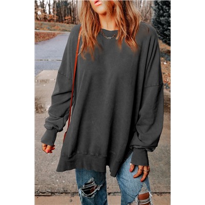 Black Drop Shoulder Ribbed Trim Oversized Sweatshirt