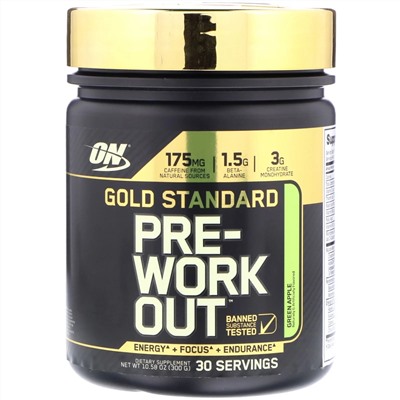 Optimum Nutrition, Gold Standard, предтренировочная добавка, зеленое яблоко, 300 г (10,58 унции)