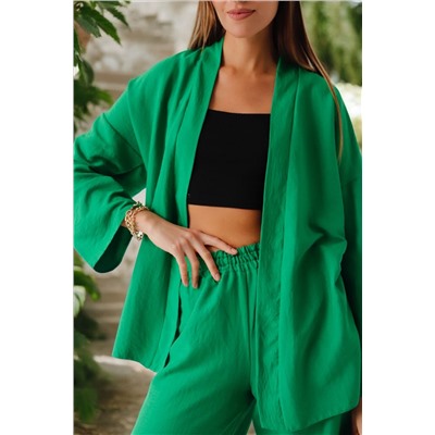 9376 Костюм из кимоно и брюк-палаццо зелёный