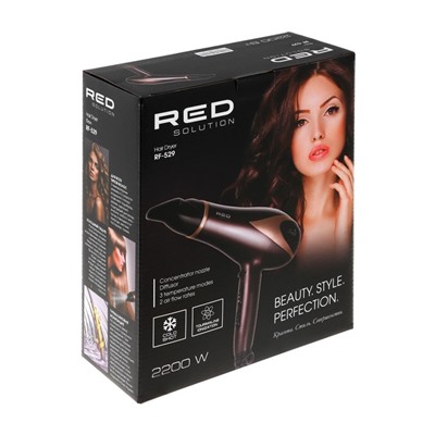 Фен RED Solution RF-529, 2200 Вт, 2 скорости, 3 температурных режима, диффузор,концентратор