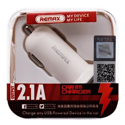 Адаптер Автомобильный Remax RCC201 mini 2USB/5V/2.1A (white)