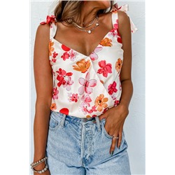 White Floral Button Wrap Sleeveless Bodysuit