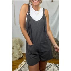 Dark Grey Striped Print Knotted Straps Pocketed Romper