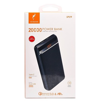 Внешний аккумулятор SKYDOLPHIN SP29 (повр. уп) 20000mAh Micro/Type-C/USB*2 (white)