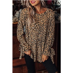 Леопардовая блузка с завязками на рукавах
