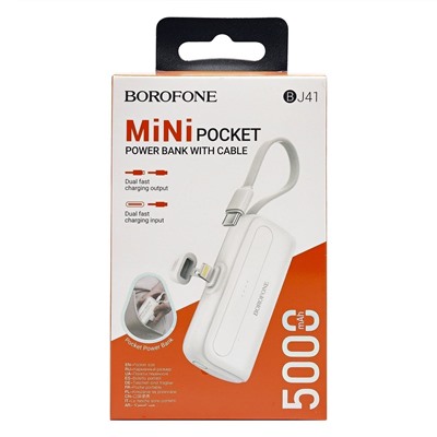 Внешний аккумулятор Borofone BJ41 Pocket 5000mAh Type-C/Type-C/Lightning (white)