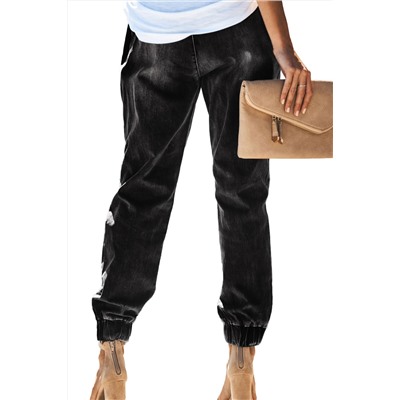 Черные потертые джинсы-джоггеры с карманами спереди