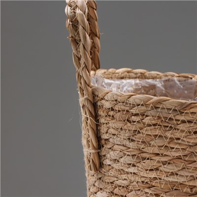 Кашпо плетеное "Сафари" с ручками, 21,5х21,5х18,8 см, натуральный