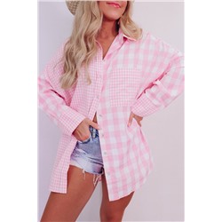 Pink Mix Checked Patchwork Long Sleeve Shirt