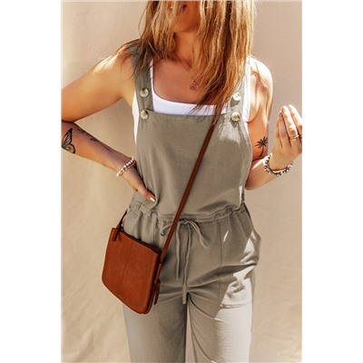 Sage Green Drawstring Buttoned Straps Cropped Overall