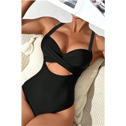 Black 2-tone Crossed Cutout Backless Monokini