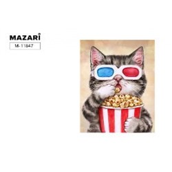Алмазная мозаика по номерам с мольбертом 21х25 см "Кот и попкорн" Частичная выкладка M-11847 Mazari