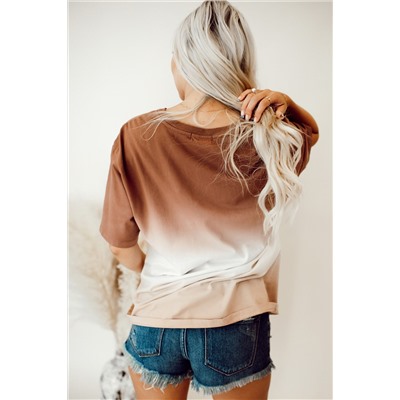 Brown Gradient Color Crew Neck T-shirt