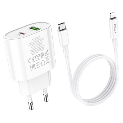 Адаптер Сетевой с кабелем Hoco C95A PD QC3.0 (повр. уп.) USB/Type-C 3A/20W (Type-C/Lightning) (white)