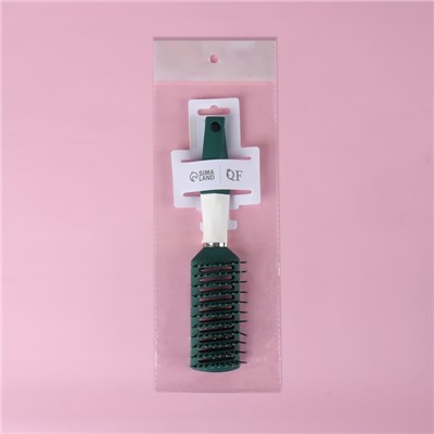 Расчёска массажная, прорезиненная ручка, вентилируемая, 4,5 × 22,5 см, цвет зелёный/белый