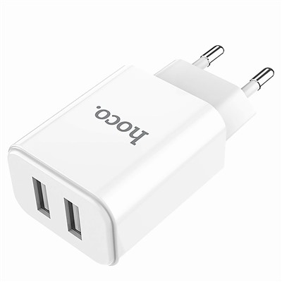 Адаптер Сетевой с кабелем Hoco C62A Victoria 2USB 2,1A/10W (USB/Type-C) (white)