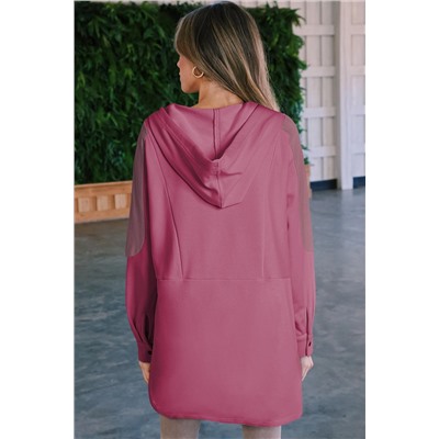 Rose Patchwork Side Pockets Oversized Henley Hoodie