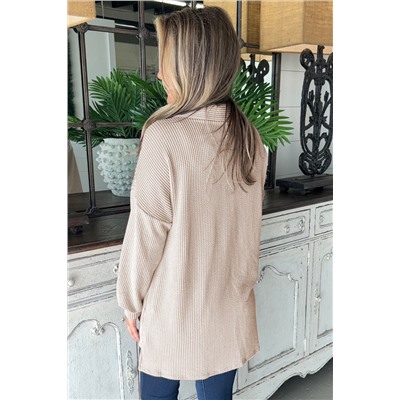 Parchment Sequin Patch Chest Pocket Corded Shacket