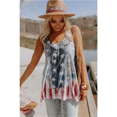 Blue Vintage Washed Flag Print Shift Tank Top