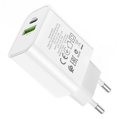 Адаптер Сетевой Borofone BA55A Crown USB/Type-C 3A/20W (white)