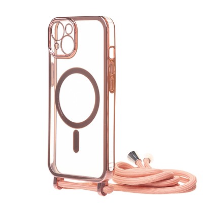 Чехол-накладка - SM016 SafeMag для "Apple iPhone 14" на ремешке (rose gold) (215639)