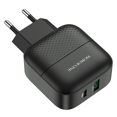 Адаптер Сетевой с кабелем Borofone BA46A Premium PD QC3.0 USB/Type-C 3A/18W (Lightning/Type-C) (black)