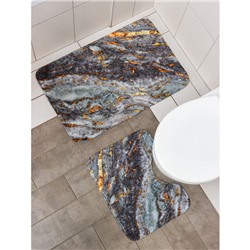 Набор ковриков для ванной и туалета Доляна «Мрамор», 2 шт, 79×50 см, 50×39 см, цвет серый