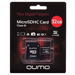 Карта флэш-памяти MicroSD 32 Гб Qumo +SD адаптер (class 10)