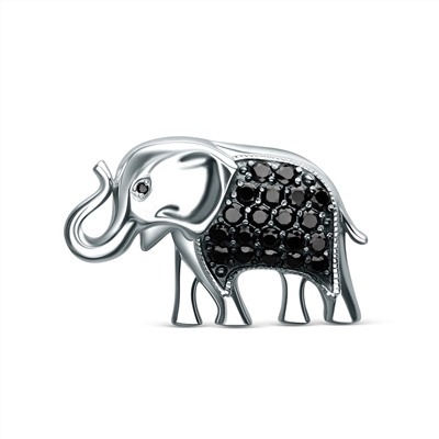 Брошь из серебра с фианитами родированная - Слон