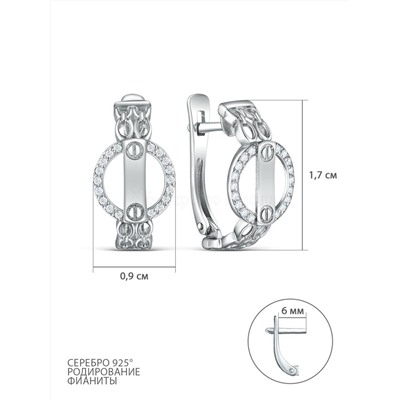 Серьги из серебра с фианитами родированные 04-302-0252-01