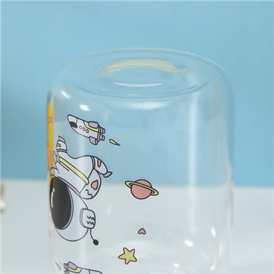 Бутылка для воды стеклянная «Космонавты», 450 мл, 8,2×15 см, цвет МИКС