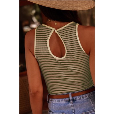 Green Stripe Striped Print Ribbed Knit Sleeveless Top