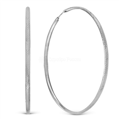 Серьги-конго из родированного серебра с алмазной огранкой - диаметр 8 см