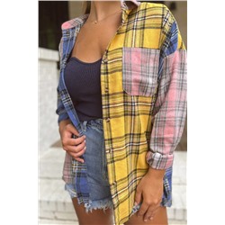 Multicolor Plaid Colorblock Patchwork Shirt