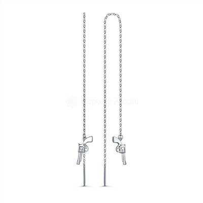 Серьги-продёвки из серебра родированные - Пистолеты (длина всей цепи 17,5 см)