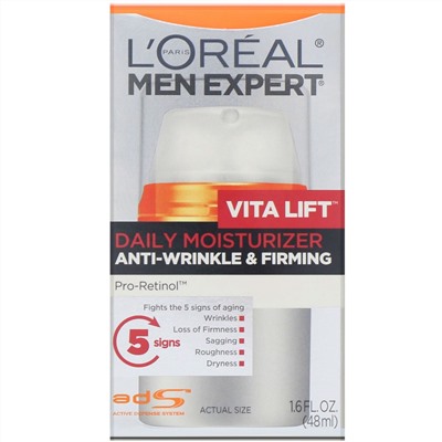 L'Oreal, Men Expert, Vita Lift, Ежедневное увлажнение, Борьба с морщинами и укрепление, 48 мл