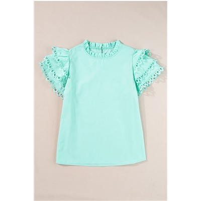 Mint Green Layered Ric Rac Cap Sleeve Frilled Neck Blouse