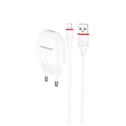 Адаптер Сетевой с кабелем Borofone BA49A Vast USB 2,1A/10W (USB/Lightning) (white)