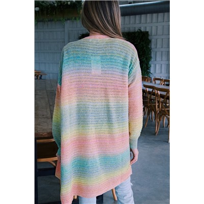 Green  Gradient Knit Open Cardigan with Pockets