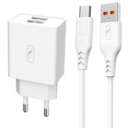 Адаптер Сетевой с кабелем SKYDOLPHIN SC30V (повр. уп.) 2USB 2,1A/10W (USB/Micro USB) (white)