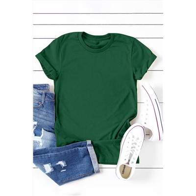 Green Solid Color Crew Neck Tee