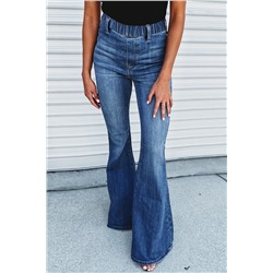 Blue Elastic High Waist Flare Jeans