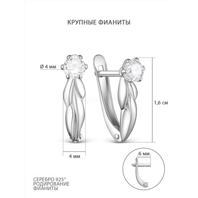 Серьги из серебра с фианитами родированные