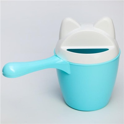 Ковш пластиковый для купания и мытья головы, детский банный ковшик «Котофей», 1 л., с леечкой, цвет голубой