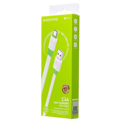 Кабель USB - micro USB Borofone BX89  100см 2,4A  (white/green)