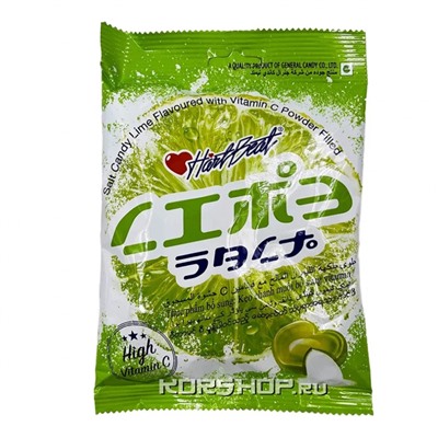 Конфеты карамельные солёные с начинкой из лайма и витамином C Hartbeat Lime Salt Candy, Таиланд, 120 г