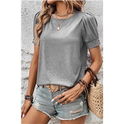 Light Grey Pleated Puff Sleeve Knit Tee