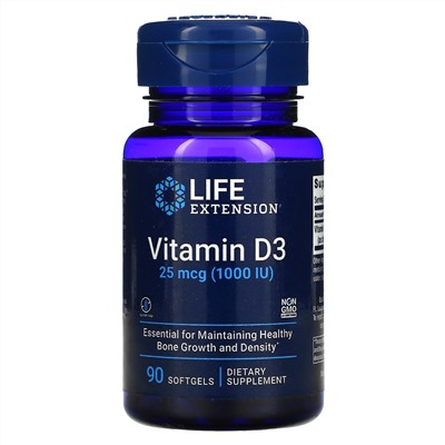 Life Extension, Vitamin D3, 25 mcg (1,000 IU), 90 Softgels