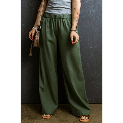 Fern Green Elastic Waist Casual Wide Leg Pants