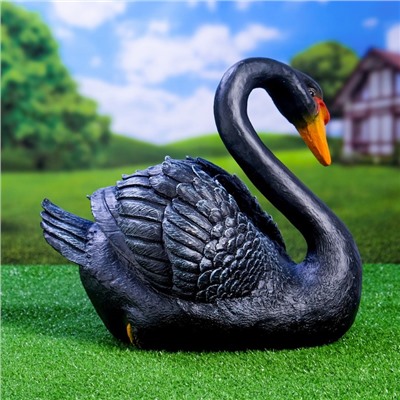 Садовая фигура "Лебедь" черный, 34х25х40см